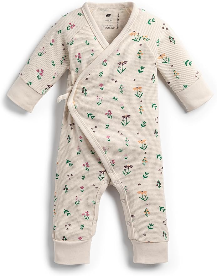 monica + andy Kimono Tie Long Sleeve One Piece, 100% Organic Baby Clothes for Girls & Boys, Preemie, Newborn & Infant