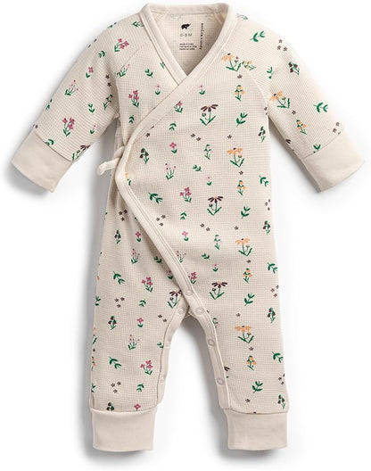 monica + andy Kimono Tie Long Sleeve One Piece, 100% Organic Baby Clothes for Girls & Boys, Preemie, Newborn & Infant