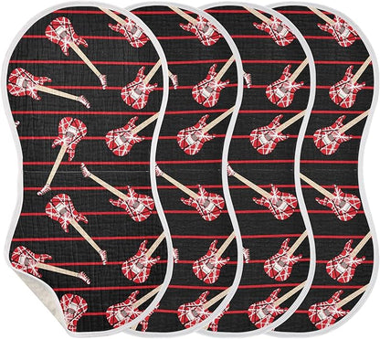vvfelixl Baby Burp Cloths Electric Guitar Baby Newborn Cotton Burping Cloths Set Baby Washcloths 4 Pack Black
