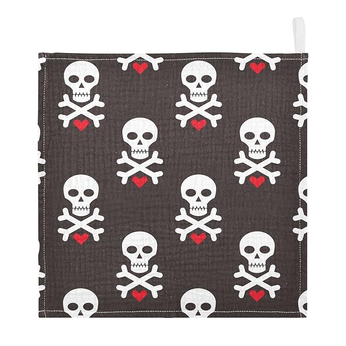 Baby Washcloths Cotton Skull Red Heart Baby Muslin Washcloths Soft Baby Face Towel for Newborn Infants Baby Wipes, 11.8 X 11.8 Inch, 3 Pack