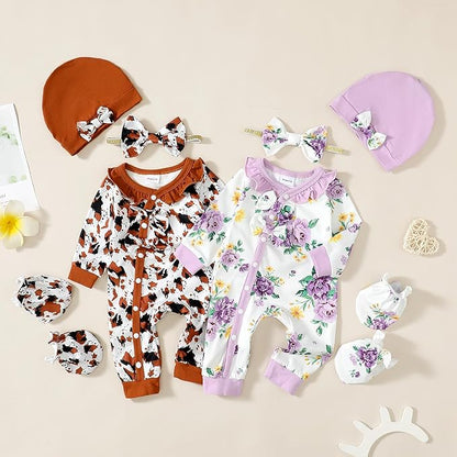 Infant Baby Girl Clothes Newborn Girl Romper Fall Winter Outfit Ruffle Long Sleeve Jumpsuit Romper Cute Baby Girl Outfit