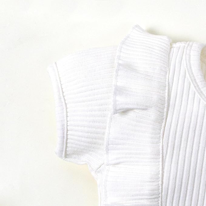 0-24M Infant Ribbed Romper Baby Girls Knit Ruffle Bodysuit Toddler Girl Solid Color Jumpsuit Holiday Shirt Tpos
