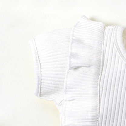 0-24M Infant Ribbed Romper Baby Girls Knit Ruffle Bodysuit Toddler Girl Solid Color Jumpsuit Holiday Shirt Tpos