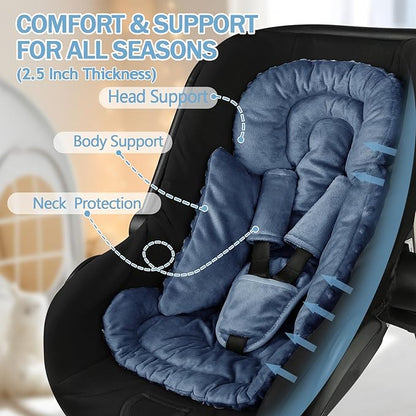 Infant Car Seat Insert Boy Girl, 3 in 1 Newborn Carseat Insert with Strap Pads, Car Seat Head Support for Baby Strollers, Swings, and Bouncers, Comfortable and Machine Washable, Blue