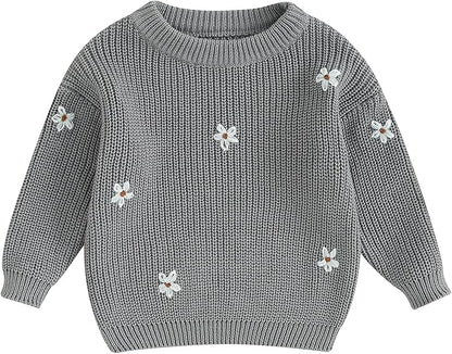 Mubineo Baby Girl Winter Clothes Cute Flower Sweater Crewneck Pullover Long Sleeve Knit Newborn Infant Sweaters