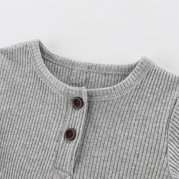 Baby Boy Girl Romper 2 Pack Long Sleeve Button Jumpsuit Cotton Unisex Infant Baby Clothes for 0-24 Months