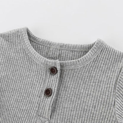 Baby Boy Girl Romper 2 Pack Long Sleeve Button Jumpsuit Cotton Unisex Infant Baby Clothes for 0-24 Months