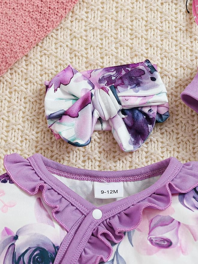 Newborn Baby Girl Clothes Infant Floral Print One-Piece Romper+Jumpsuit+Bodysuit+Hat+Headband