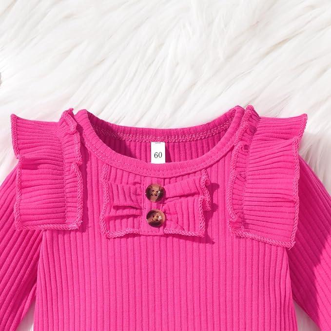 Aalizzwell Preemie Newborn Infant Baby Girls Clothes Ribbed Bodysuit Pants Set Fall Winter Outfits