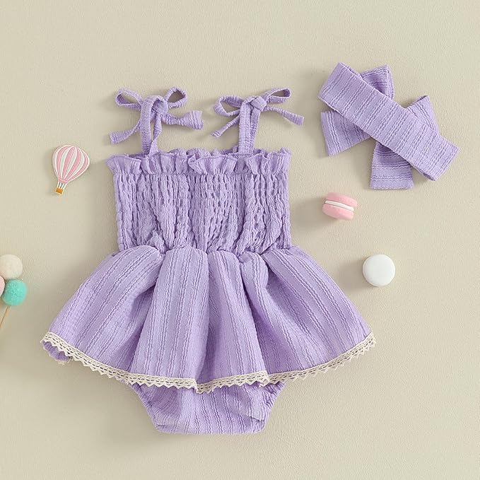 Newborn Baby Girl Bodysuit Sleeveless Halter Frill Romper One-piece Jumpsuit with Headband Summer Clothes Set
