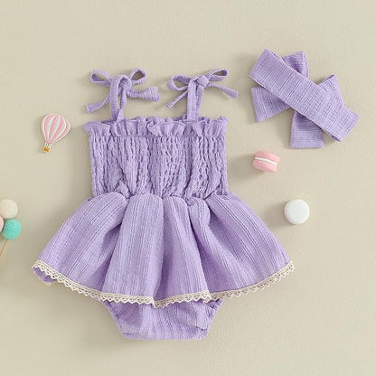 Newborn Baby Girl Bodysuit Sleeveless Halter Frill Romper One-piece Jumpsuit with Headband Summer Clothes Set