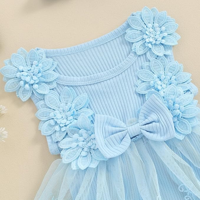Infant Baby Girl Lace Romper Baby Tulle Dress Romper Flowers Bodysuit Spring Summer Festival Clothes with Headband