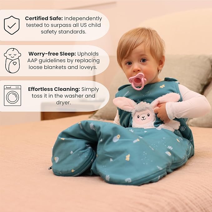 Unisex Organic Cotton Sleep Sack with attached Security Lovey for Self Soothing - Baby Wearable Blanket for Newborn Infant Shower Gifts (Llama, 6-18 Months, 1.0 Tog)