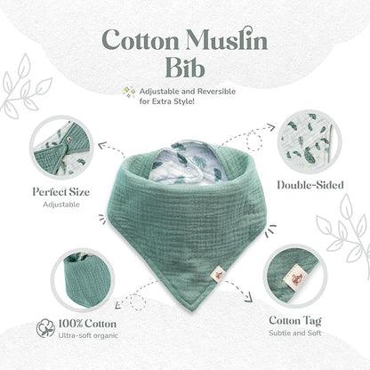 Mikito Organic Cotton Newborn Gift Box, Unisex Baby Gifts Including Muslin Lovey Comforter, Bandana Bib, Wooden Teether & Birth Announcement Sign