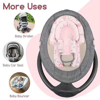 GFU Baby Car Seat Head Support for Newborn, 2 in 1 Infant Car Seat Head Body Support with Strap Pads, Soft Stroller Cushion Pillow Insert for Girls, Fits for Stroller, Swing, Pink Stars