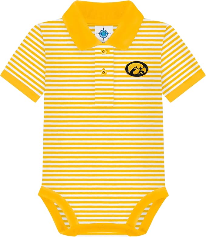 Creative Knitwear College Baby Striped Polo Bodysuit - Team Logo, Multiple Colors, for Boys & Girls (0-12 Months)