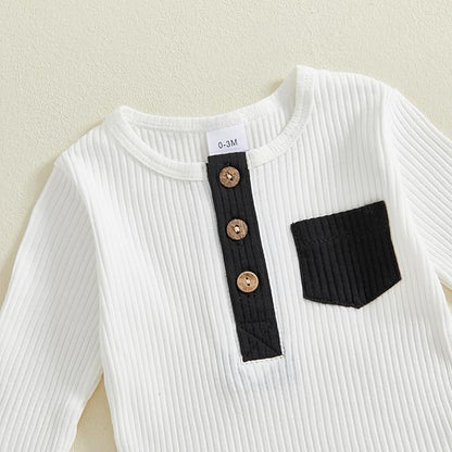 fhutpw Baby Boy Clothes 3 6 12 18 Months Ribbed Knitted Long Sleeve Romper and Pants Sets Newborn Fall Splicing Color Outfits