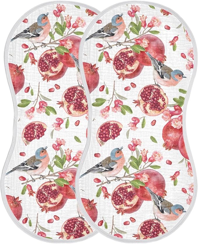 vvfelixl Muslin Burp Cloths Pomegranates Robin Birds Baby Washcloths for Baby Girl Boys 2 Pack White