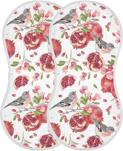 vvfelixl Muslin Burp Cloths Pomegranates Robin Birds Baby Washcloths for Baby Girl Boys 2 Pack White