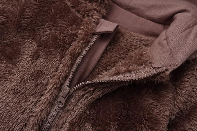 Baby Furry Jumpsuit Infant Bear Onesies Zipper Long Sleeve One-Piece Romper Hoodie Baby Outwear Snowsuit