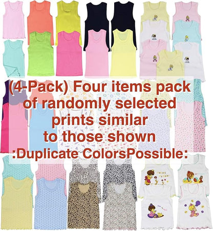 ToBeInStyle Girl's 4 Pack Ruffle Hem Cotton Tank Tops