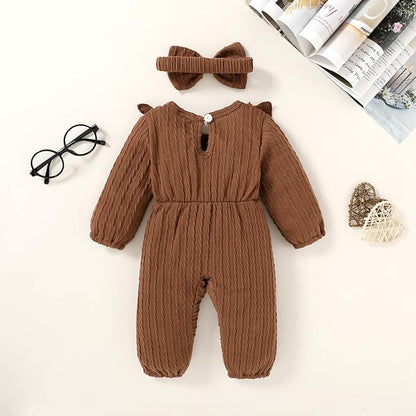 Happy Town Baby Girl Romper Infant Fall Winter Clothes Ruffle Sweater Long Sleeve Bodysuit Jumpsuit and Headband