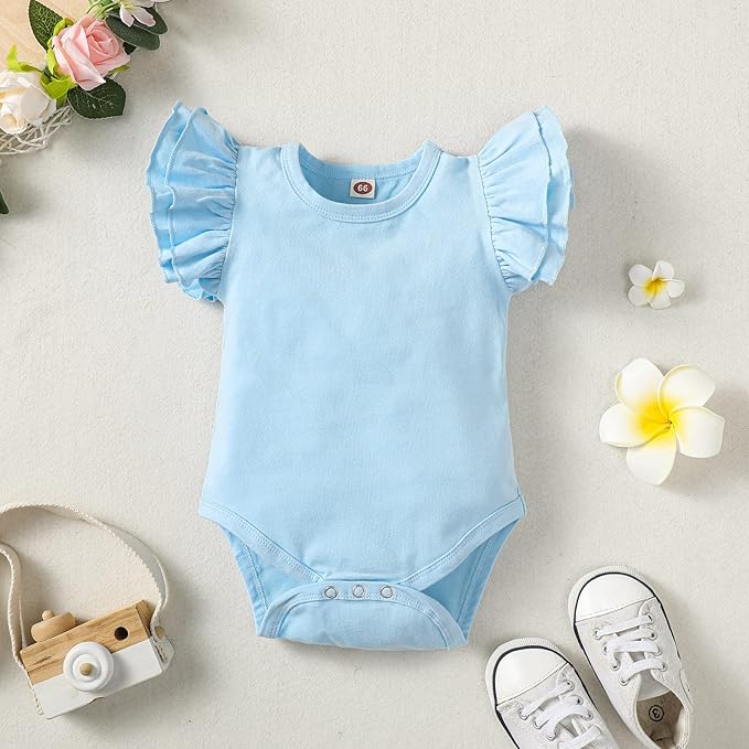 Baby Girl Solid Color Romper Infant Ruffle Sleeve Bodysuit One Piece Outfit Toddler Jumpsuit clothes