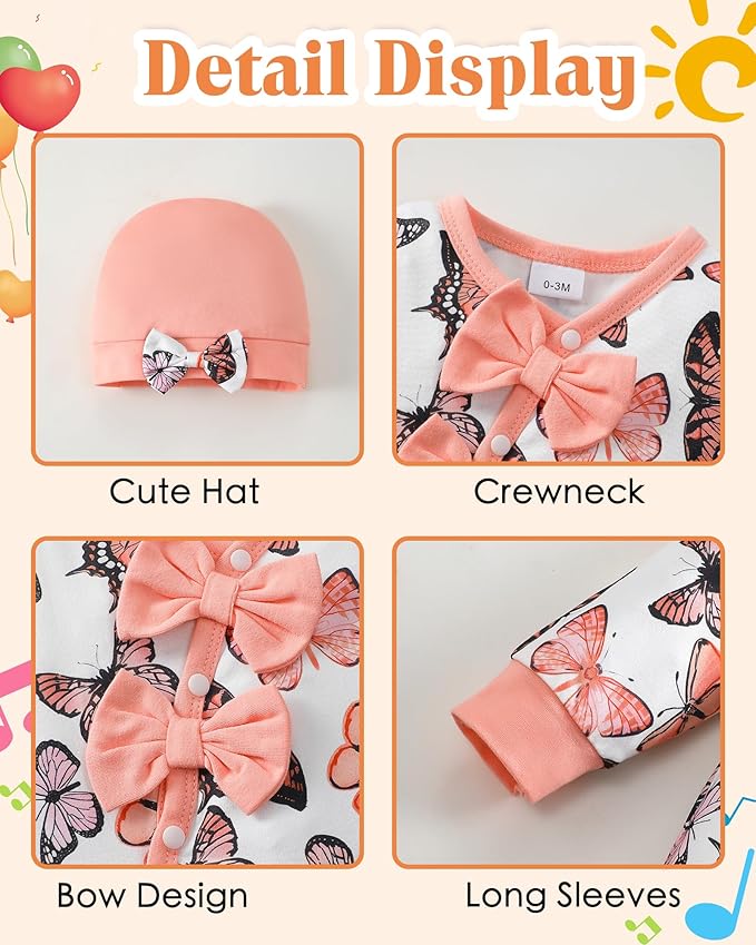 Mioglrie Newborn Baby Girl Clothes Long Sleeve Romper Infant Fall Winter Outfits Floral Hat Jumpsuit Preemie Girl Clothes