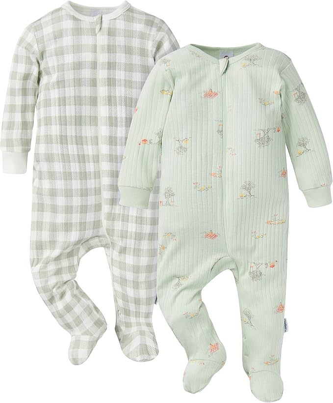 Gerber baby-girls Baby Unisex 2-pack 2-way Zip Textured Sleep 'N Play