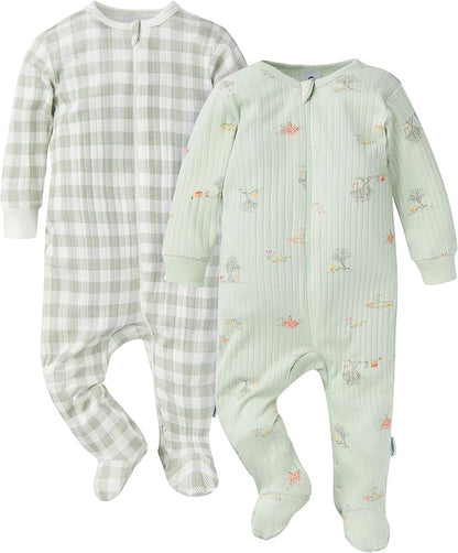 Gerber baby-girls Baby Unisex 2-pack 2-way Zip Textured Sleep 'N Play