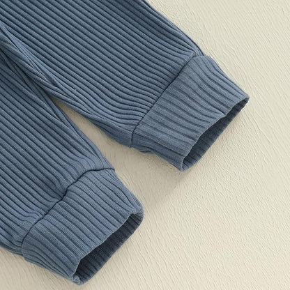 fhutpw Baby Boy Clothes 3 6 12 18 Months Ribbed Knitted Long Sleeve Romper and Pants Sets Newborn Fall Splicing Color Outfits