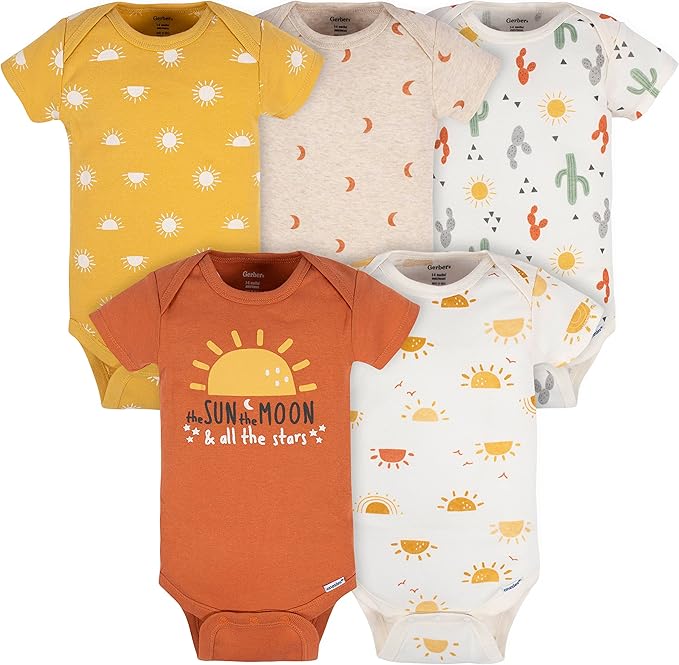 Gerber Unisex Baby 5-Pack Short-Sleeve Onesies