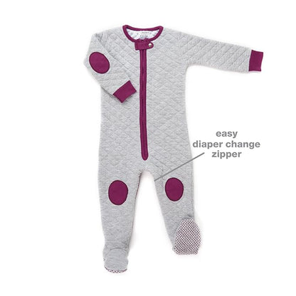 baby deedee Sleepsie Cotton Quilted Footie Pajama, Heather Gray/Mauve, 3-6 Month