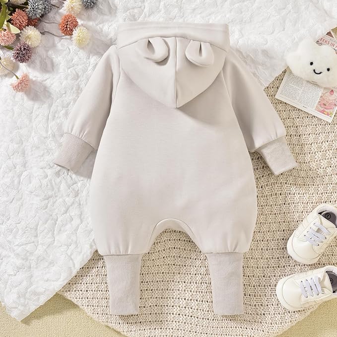 Unisex Baby Hooded Jumpsuit Infant Boy Girl Long Sleeves Romper Fall Winter Spring Outfits Preemie-18 Months