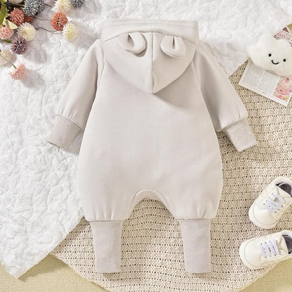 Unisex Baby Hooded Jumpsuit Infant Boy Girl Long Sleeves Romper Fall Winter Spring Outfits Preemie-18 Months