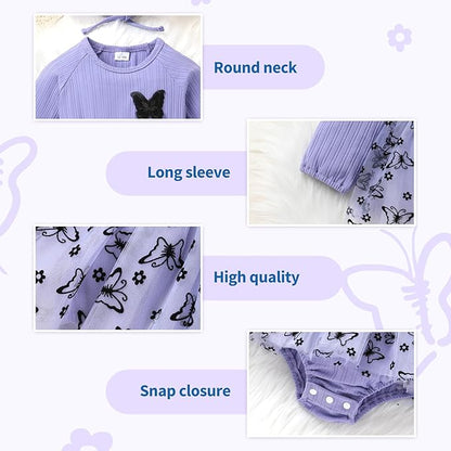 YOUNGER TREE Newborn Baby Girl Romper Dress Outfits Long Sleeve Floral Tutu Bodysuit with Leggings Hat Infant Fall Clothes