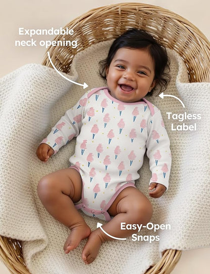 Yoofoss Baby Bodysuits 100% Organic Cotton Baby Onesie Long Sleeve Baby Boys Girls Clothes Soft Newborn Infant Romper, 3 Pack