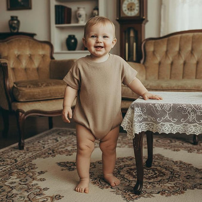 Merqwadd Baby Summer Bubble Romper Infant Boy Girl Short Sleeve Onesie Oversize Cotton T-shirt Bodysuit Top