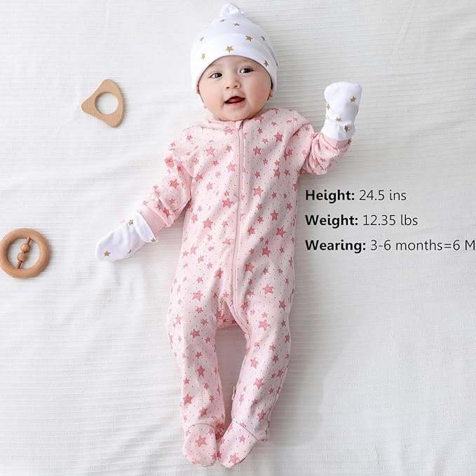 Newborn Baby One-Piece Footies Romper 2-Way Zip Cotton Bodysuit Long-Sleeve Jumsuit 4-Pack, 0-12 Months