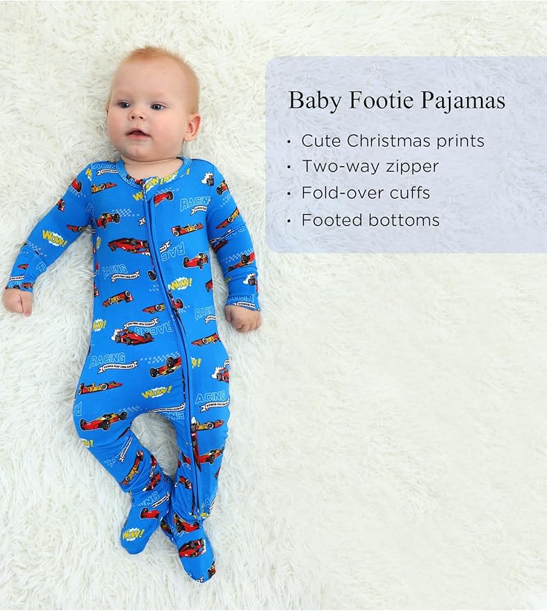Bamboo Viscose Baby Boy Footie Pajamas, Infant Clothes, 2 Way Zipper Newborn Sleepers