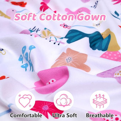 Newborn Baby Girl Gown 0-6 Months, Super Soft Newborn Sleepers Gown, Long Sleeve Infant Nightgown for Girls, Baby Girl Outfit Essential with Folding Gloves Hat Set Flower Bird