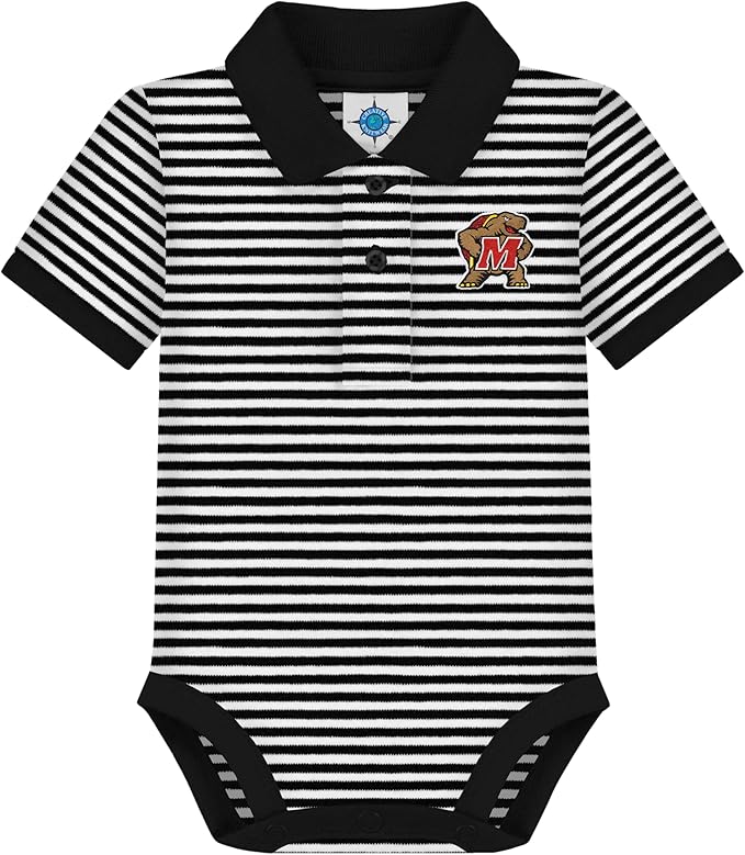 Creative Knitwear College Baby Striped Polo Bodysuit - Team Logo, Multiple Colors, for Boys & Girls (0-12 Months)