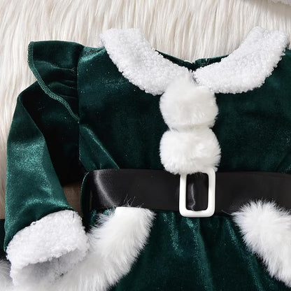 Newborn Infant Baby Girl Christmas Clothes Santa Claus Romper Dress Fur Trim Velvet Jumpsuit Bodysuit Hat Costume