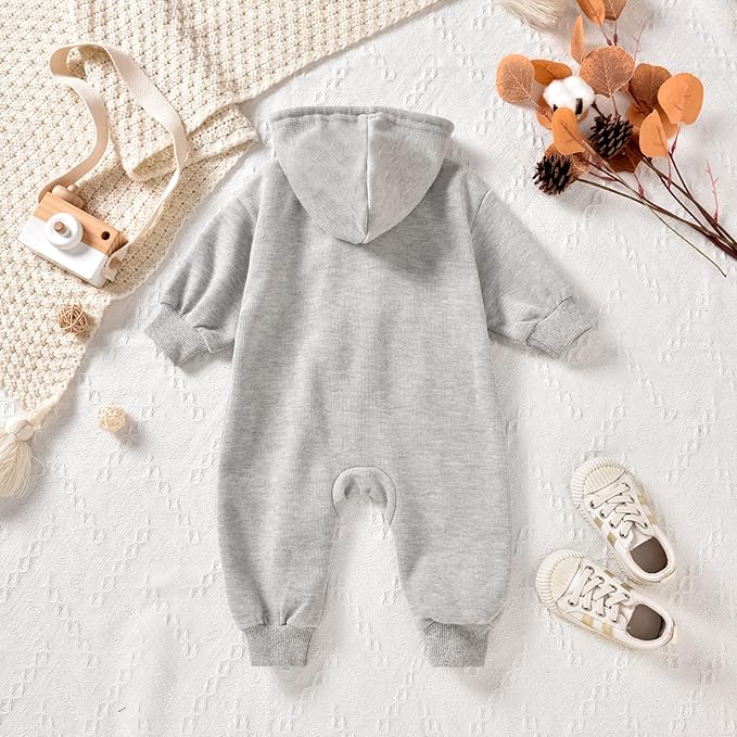 Unutiylo Unisex Baby Boys Girls Long Sleeve Infant Baby Zipper Hooded Jumpsuits Romper Loose Outfit Clothes