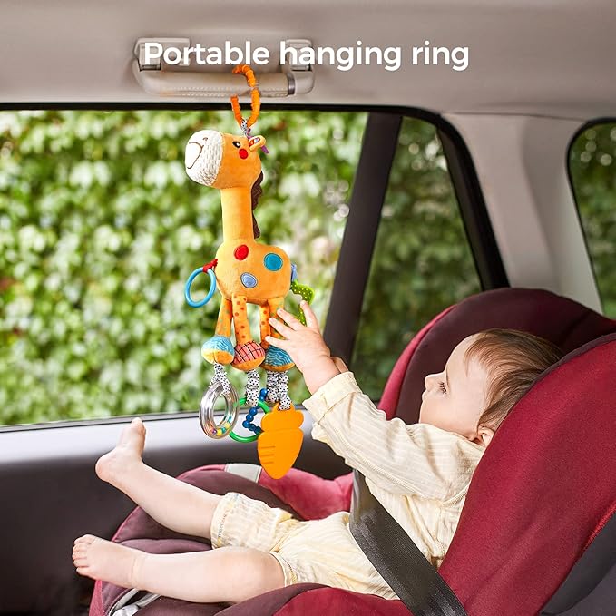TUMAMA Giraffe Hanging Rattle Toys, Soft Baby Hanging Toys with Wind Chimes, Stroller Car Seat Crib Plush Animal Activity Toy Gift for Newborn Toddlers 0,3,6,9,12,36 Month