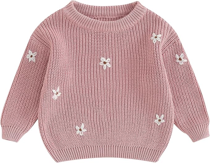 Mubineo Baby Girl Winter Clothes Cute Flower Sweater Crewneck Pullover Long Sleeve Knit Newborn Infant Sweaters