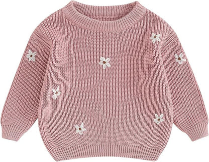 Mubineo Baby Girl Winter Clothes Cute Flower Sweater Crewneck Pullover Long Sleeve Knit Newborn Infant Sweaters