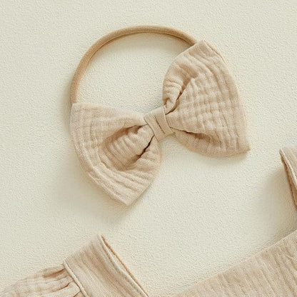 Thorn Tree Baby Girl Summer Clothes Newborn Outfit Ruffle Romper Infant Baby Dress Bow Headband Solid Cute Outfits Girls