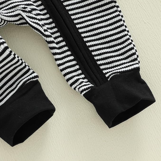 Karuedoo Newborn Infant Baby Boy Clothes Striped Waffle Long Sleeve Zipper Romper Jumpsuit One-Piece Fall Winter Outfit