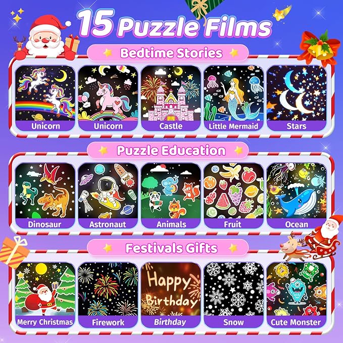 One Fire Princess Gifts for Girls Toys, 15 Music+15 Films+315 Colors Night Light Projector, 360°+Remote+Cordless Star Projector for Kids, Mermaid Gifts for Girls Room Decor, Pink Baby Toddler Toys